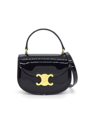 Celine Shoulder Bag Mini Besace Clair Black Patent Calfskin Gold
